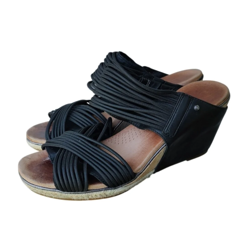 UGG  Black Leather Wedges